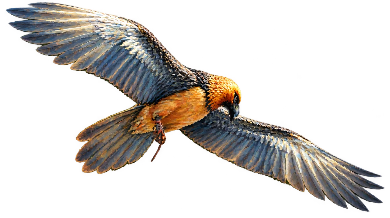 Gebre, burung nasar janggut, melayang ke arah Hawi.